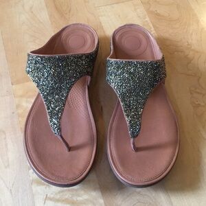 FITFLOP | Leather Toe-Post Sandals Sparkle Embellished